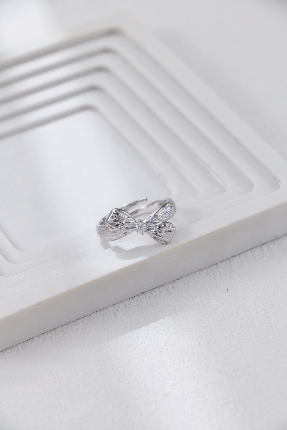 Minimalist Bow Sterling Silver Ring with Zirconia