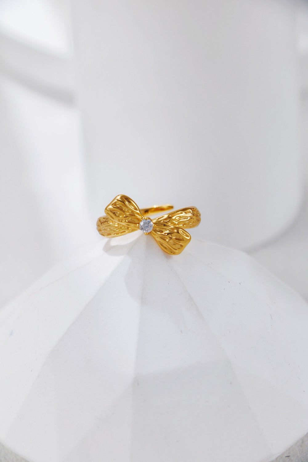 Minimalist Bow Sterling Silver Ring with Zirconia