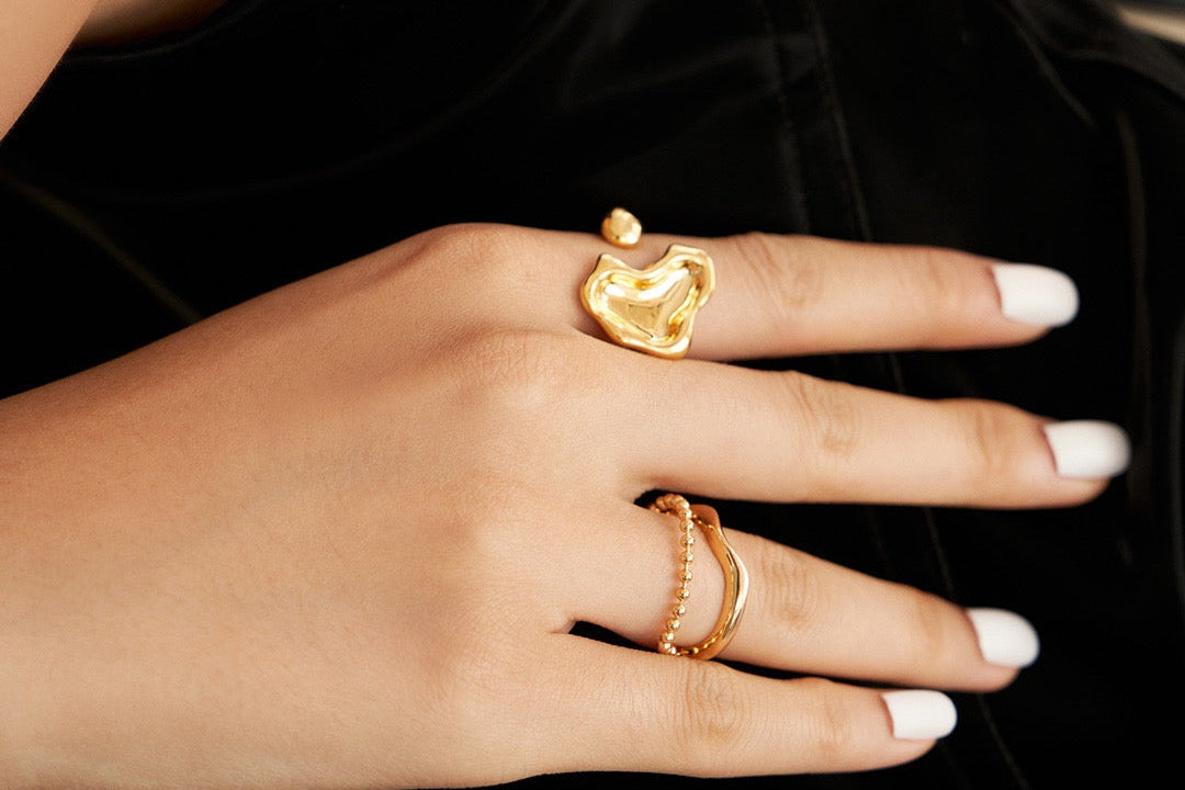 Fluid Dual-Layer Sterling Silver Ring – Sculptural & Stackable