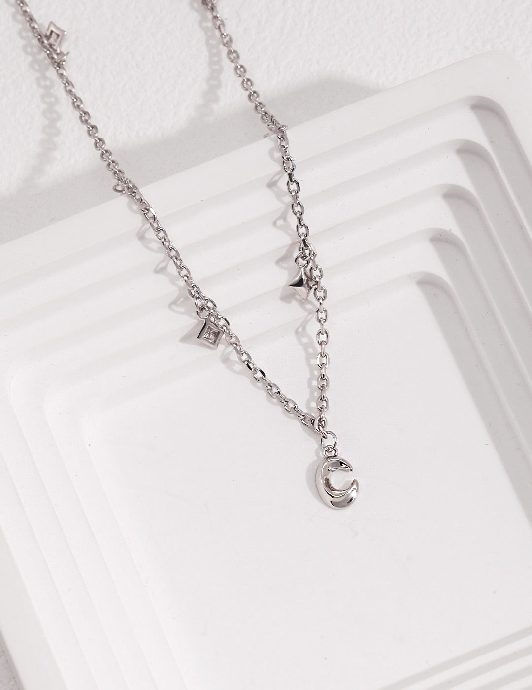 Minimalist Sterling Silver Necklace Stackable Star Moon Charms