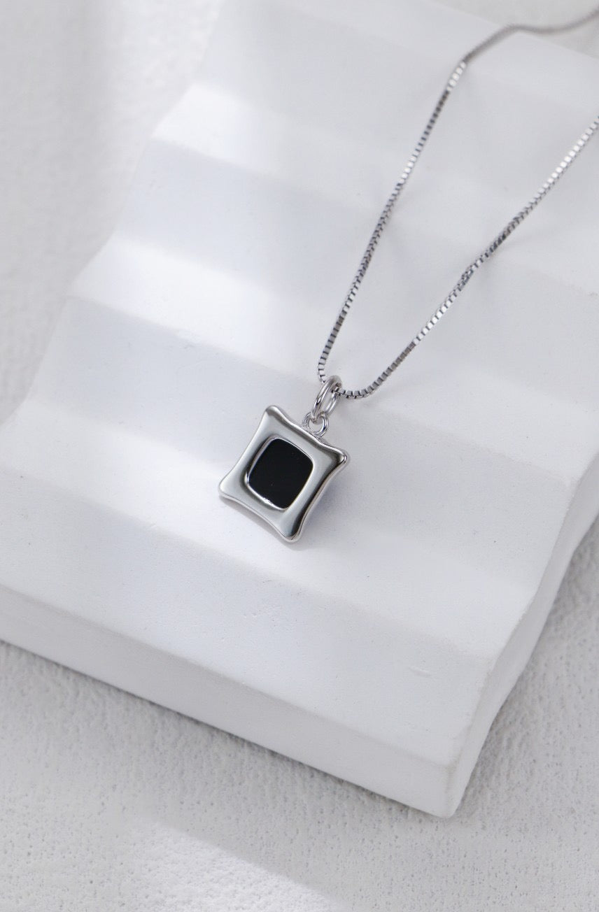 Minimalist Black Onyx Pendant Necklace Sterling Silver Chain
