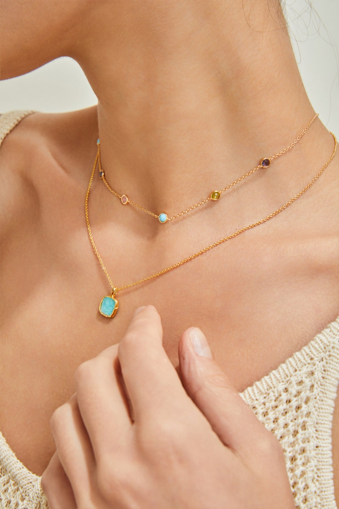 Minimalist Sterling Silver Necklace Round Diamond Cut Color Gemstones