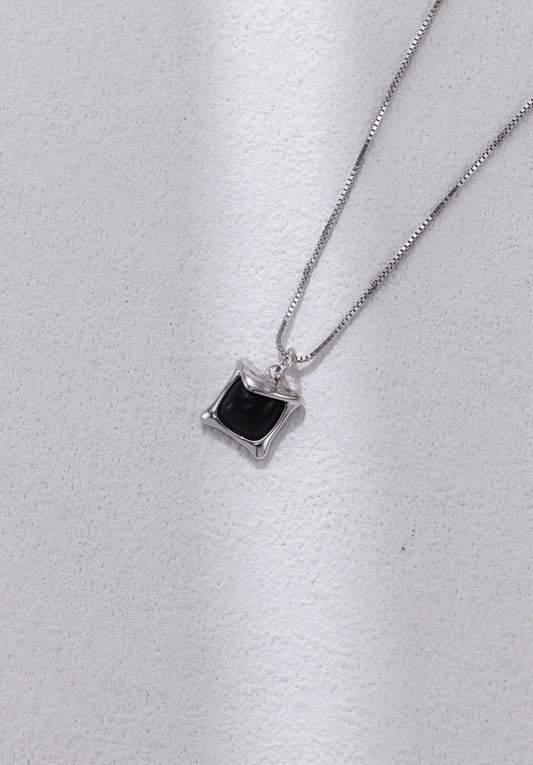 minimalist black onyx sterling necklace with adjustable chain