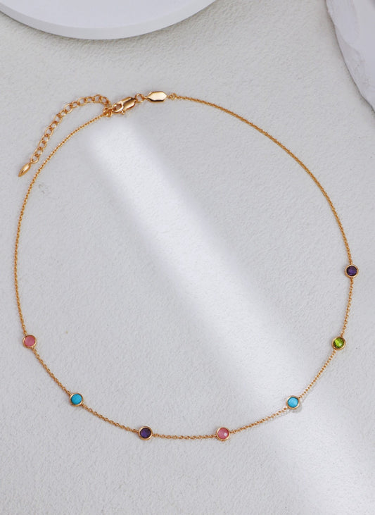 Sterling silver necklace with diamond cut edge color gemstone