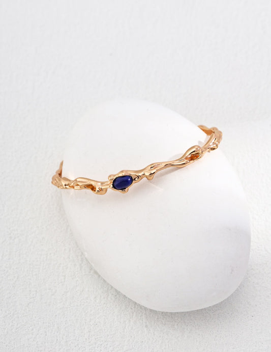 Oxidized wave silver bracelet with lapis lazuli stone – adjustable spiritual jewelry