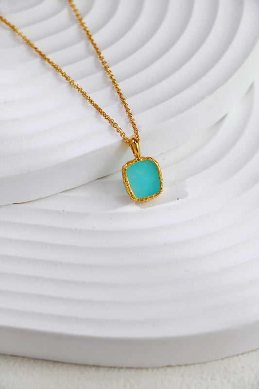 Unisex minimalist silver necklace with hand-polished rhodonite & amazonite. 