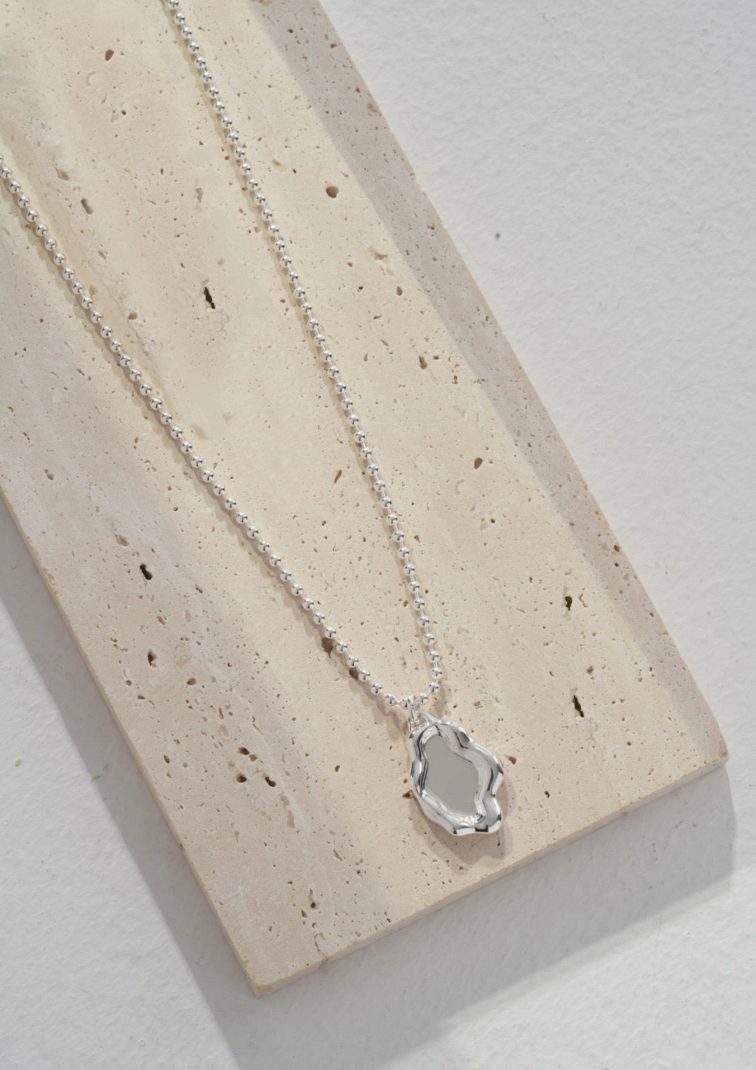 Zen mountain water sterling silver necklace with adjustable chain textured fluid jewelry